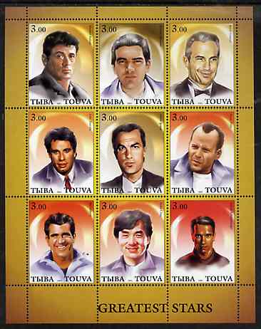 Touva 2001 Greatest Stars #2 (Male) perf sheetlet containing 9 values unmounted mint , stamps on personalities, stamps on films, stamps on cinema, stamps on entertainments, stamps on movies