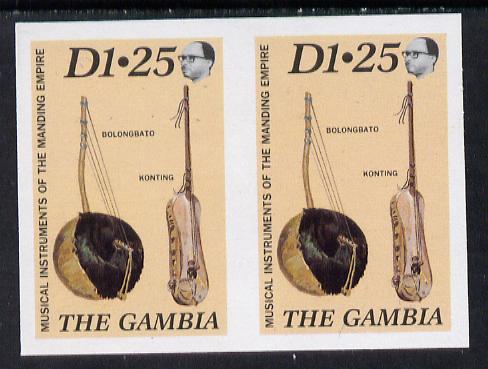 Gambia 1987 Musical Instruments 1d25 (Bolongbato & Konting) imperf pair as SG 688*, stamps on , stamps on  stamps on music, stamps on  stamps on musical instruments