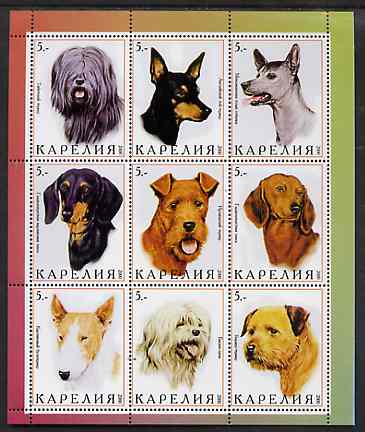 Karelia Republic 2000 Dogs perf sheetlet containing complete set of 9 values unmounted mint, stamps on dogs