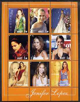 Adigey Republic 2001 Jennifer Lopez perf sheetlet containing 9 values unmounted mint, stamps on personalities, stamps on entertainments, stamps on films, stamps on cinema, stamps on women