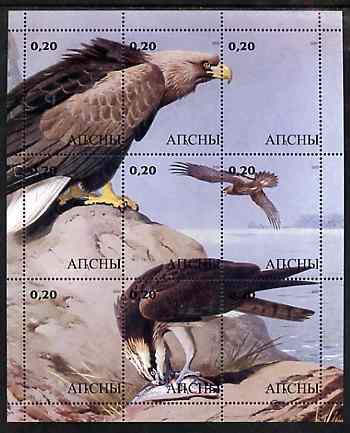 Abkhazia 2000 Eagles perf composite sheetlet containing 9 values unmounted mint , stamps on birds, stamps on birds of prey, stamps on eagles