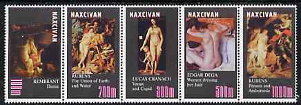 Naxcivan Republic 1999 ? Nude Paintings perf strip of 5 values complete unmounted mint, stamps on , stamps on  stamps on arts, stamps on  stamps on nudes, stamps on  stamps on rembrandt, stamps on  stamps on rubens, stamps on  stamps on cranach, stamps on  stamps on degas