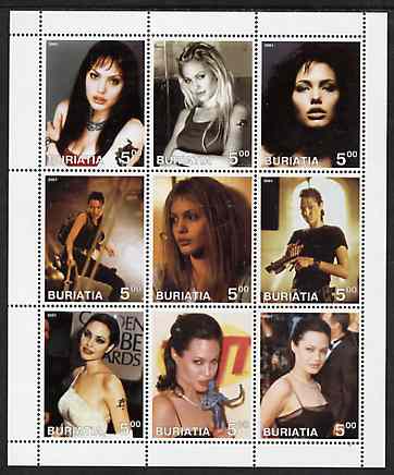 Buriatia Republic 2001 Angelina Jolie perf sheetlet containing set of 9 values unmounted mint  , stamps on personalities, stamps on films, stamps on movies, stamps on cinema, stamps on entertainments, stamps on women