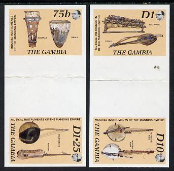 Gambia 1987 Musical Instruments the set of 4 (2 se-tenant gutter pairs folded through gutters) from the Format archive imperf sheet, as SG 686-89, stamps on music, stamps on musical instruments