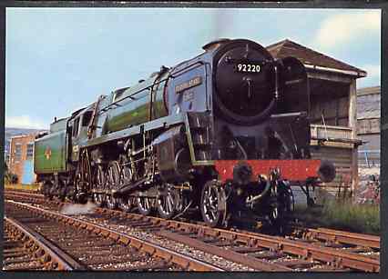 Postcard by Dennis - full colour showing BR Class 9 2-10-0 'Evening Star', mint & very fine, stamps on railways
