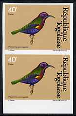 Togo 1981 Sunbird 40f imperf pair from Birds set unmounted mint, as SG 1530, stamps on birds, stamps on sunbirds