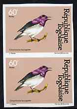 Togo 1981 Starling 60f imperf pair from Birds set unmounted mint, as SG 1531, stamps on birds, stamps on starlings