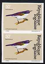 Togo 1981 Sunbird 50f imperf pair from Birds set unmounted mint, as SG 1533, stamps on birds, stamps on sunbirds