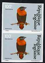 Togo 1981 Red Bishop 100f imperf pair from Birds set unmounted mint, as SG 1534, stamps on birds, stamps on 