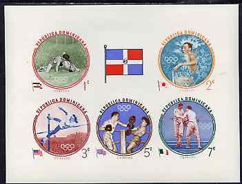 Dominican Republic 1960 Olympic Games - Winning Athletes from 1956 imperf m/sheet (postage) unmounted mint, as SG MS 818, stamps on olympics, stamps on sport, stamps on wrestling, stamps on swimming, stamps on high jump, stamps on boxing, stamps on fencing