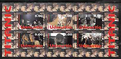 Udmurtia Republic 1998 Titanic - Sad Love Story perf sheetlet containing 6 values unmounted mint, stamps on films, stamps on cinema, stamps on entertainments, stamps on ships, stamps on titanic, stamps on disasters, stamps on 