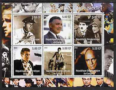 Congo 2002 Film Stars of the 20th Century (Male) perf sheetlet containing set of 6 values unmounted mint, stamps on personalities, stamps on films, stamps on cinema, stamps on movies, stamps on millennium