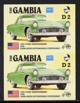 Gambia 1987 Ameripex 2d (1955 Ford Thunderbird) imperf pair from the Format archive proof sheet, as SG 654*, stamps on cars, stamps on stamp exhibitions