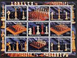 Kyrgyzstan 2000 Chess Pieces & Chess Sets perf sheetlet containing set of 9 values unmounted mint, stamps on chess