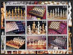 Tadjikistan 2000 Chess Pieces & Chess Sets perf sheetlet containing set of 9 values unmounted mint, stamps on chess