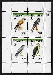 Karelia Republic 1996 WWF - Birds of Prey #2 perf sheetlet containing set of 4 values unmounted mint, stamps on birds, stamps on  wwf , stamps on birds of prey, stamps on 