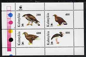 Kalmikia Republic 1996 WWF - Birds of Prey perf sheetlet containing set of 4 values unmounted mint, stamps on birds, stamps on  wwf , stamps on birds of prey, stamps on 