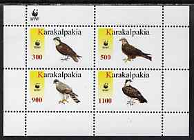 Karakalpakia Republic 1996 WWF - Birds of Prey perf sheetlet containing set of 4 values unmounted mint, stamps on , stamps on  stamps on birds, stamps on  stamps on  wwf , stamps on  stamps on birds of prey, stamps on  stamps on 