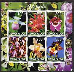 Rwanda 2000 Orchids perf sheetlet containing complete set of 6 values unmounted mint, stamps on orchids, stamps on flowers