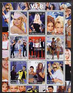 Turkmenistan 2000 VIP (TV Series) perf sheetlet containing 9 values unmounted mint (Pamela Anderson etc), stamps on personalities, stamps on entertainments, stamps on  tv , stamps on 