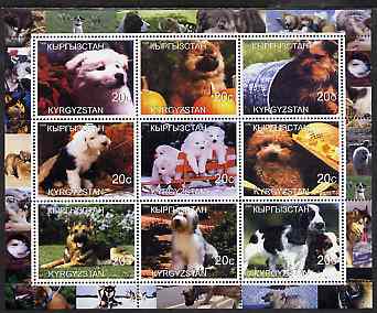 Kyrgyzstan 2000 Dogs perf sheetlet containing 9 values unmounted mint , stamps on dogs