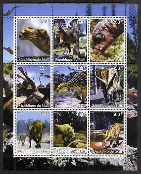 Mali 1998 Dinosaurs perf sheetlet containing 9 values unmounted mint , stamps on dinosaurs