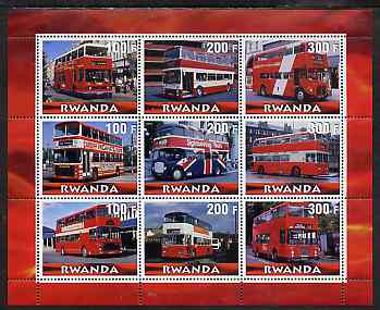 Rwanda 2000 Buses perf sheetlet containing 9 values unmounted mint, stamps on buses, stamps on transport