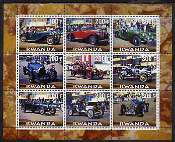 Rwanda 2000 Vintage Cars perf sheetlet containing 9 values unmounted mint , stamps on transport, stamps on cars