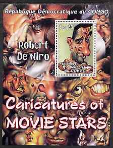 Congo 2001 Caricatures of Movie Stars - Robert De Niro perf souvenir sheet unmounted mint , stamps on personalities, stamps on entertainments, stamps on films, stamps on cinema, stamps on movies