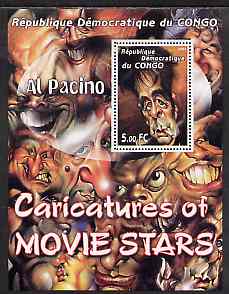 Congo 2001 Caricatures of Movie Stars - Al Pacino perf souvenir sheet unmounted mint , stamps on personalities, stamps on entertainments, stamps on films, stamps on cinema, stamps on movies