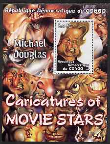 Congo 2001 Caricatures of Movie Stars - Michael Douglas perf souvenir sheet unmounted mint , stamps on personalities, stamps on entertainments, stamps on films, stamps on cinema, stamps on movies