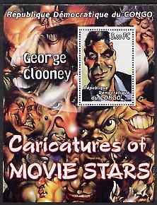 Congo 2001 Caricatures of Movie Stars - George Clooney perf souvenir sheet unmounted mint , stamps on personalities, stamps on entertainments, stamps on films, stamps on cinema, stamps on movies