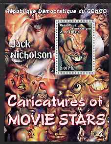 Congo 2001 Caricatures of Movie Stars - Jack Nicholson perf souvenir sheet unmounted mint , stamps on , stamps on  stamps on personalities, stamps on  stamps on entertainments, stamps on  stamps on films, stamps on  stamps on cinema, stamps on  stamps on movies