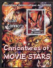 Congo 2001 Caricatures of Movie Stars - Sean Connery perf souvenir sheet unmounted mint , stamps on personalities, stamps on entertainments, stamps on films, stamps on cinema, stamps on movies, stamps on scots, stamps on scotland