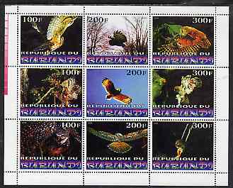 Burundi 1999 Birds of Prey perf sheetlet containing 9 values unmounted mint , stamps on birds, stamps on birds of prey, stamps on owls