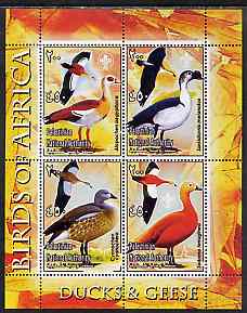 Palestine (PNA) 2005 Birds of Africa - Ducks & Geese perf sheetlet containing 4 values each with Scout Logo unmounted mint. Note this item is privately produced and is of..., stamps on birds, stamps on ducks, stamps on scouts