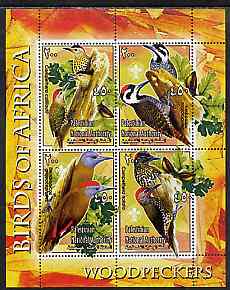 Palestine (PNA) 2005 Birds of Africa - Woodpeckers perf sheetlet containing 4 values each with Scout Logo unmounted mint. Note this item is privately produced and is offered purely on its thematic appeal, stamps on birds, stamps on woodpeckers, stamps on scouts