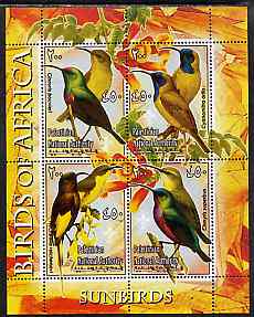 Palestine (PNA) 2005 Birds of Africa - Sunbirds perf sheetlet containing 4 values each with Scout Logo unmounted mint. Note this item is privately produced and is offered..., stamps on birds, stamps on scouts