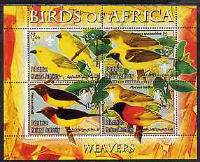 Palestine (PNA) 2005 Birds of Africa - Weavers perf sheetlet containing 4 values each with Scout Logo unmounted mint. Note this item is privately produced and is offered purely on its thematic appeal, stamps on , stamps on  stamps on birds, stamps on  stamps on scouts