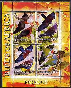 Palestine (PNA) 2005 Birds of Africa - Pigeons perf sheetlet containing 4 values each with Scout Logo unmounted mint. Note this item is privately produced and is offered ..., stamps on birds, stamps on pigeons, stamps on scouts