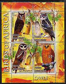 Palestine (PNA) 2005 Birds of Africa - Owls perf sheetlet containing 4 values each with Scout Logo unmounted mint. Note this item is privately produced and is offered pur..., stamps on birds, stamps on birds of prey, stamps on owls, stamps on scouts