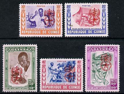 Guinea - Conakry 1962 National Helath set of 5 optd for Malaria Eradication in red unmounted mint, Mi 95-99a, stamps on medical, stamps on malaria, stamps on nurses, stamps on diseases