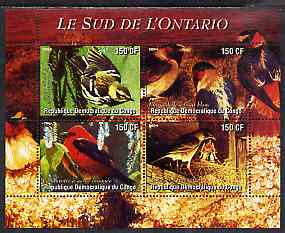 Congo 2004 Birds - Le Sud de L'Ontario perf sheetlet containing 4 values unmounted mint , stamps on birds