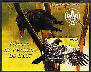 Congo 2004 Birds - Forets et Prairies de L'Est #2 (Vulture) perf s/sheet with Scout Logo in background unmounted mint , stamps on birds, stamps on birds of prey, stamps on vulture, stamps on scouts