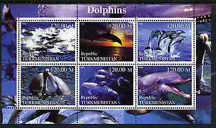 Turkmenistan 2000 Dolphins perf sheetlet containing 6 values unmounted mint , stamps on whales, stamps on dolphins, stamps on marine life