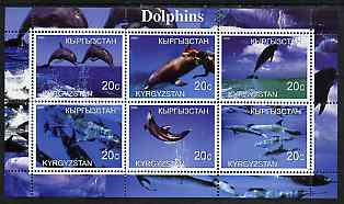 Kyrgyzstan 2000 Dolphins perf sheetlet containing 6 values unmounted mint , stamps on whales, stamps on dolphins, stamps on marine life