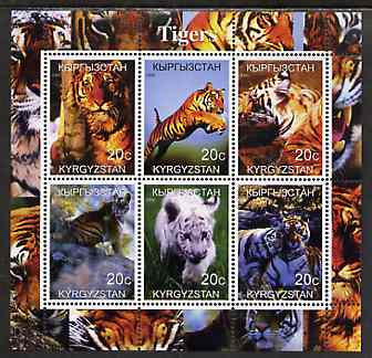 Kyrgyzstan 2000 Tigers perf sheetlet containing 6 values unmounted mint, stamps on animals, stamps on cats, stamps on tigers