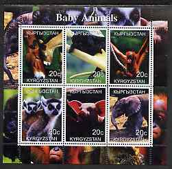 Kyrgyzstan 2000 Baby Animals perf sheetlet containing 6 values unmounted mint, stamps on , stamps on  stamps on animals, stamps on  stamps on elephants, stamps on  stamps on pigs, stamps on  stamps on swine, stamps on  stamps on apes, stamps on  stamps on horses