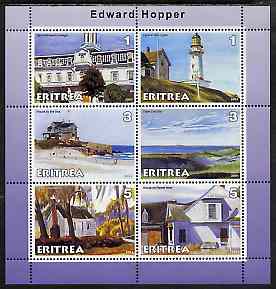 Eritrea 2001 Art of Edward Hopper #1 perf sheetlet containing 6 values unmounted mint, stamps on arts, stamps on lighthouses