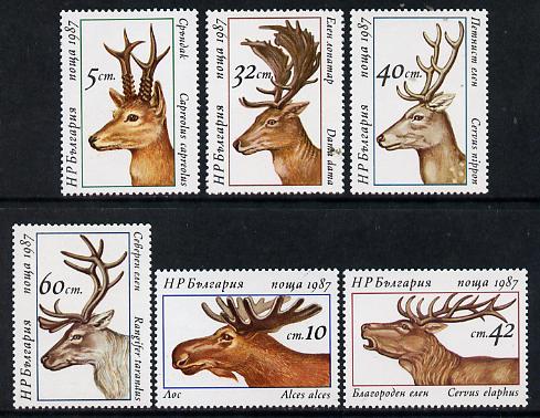 Bulgaria 1987 Stags set of 6 unmounted mint, SG 3440-45 (Mi 3574-79A)*, stamps on , stamps on  stamps on animals  deer